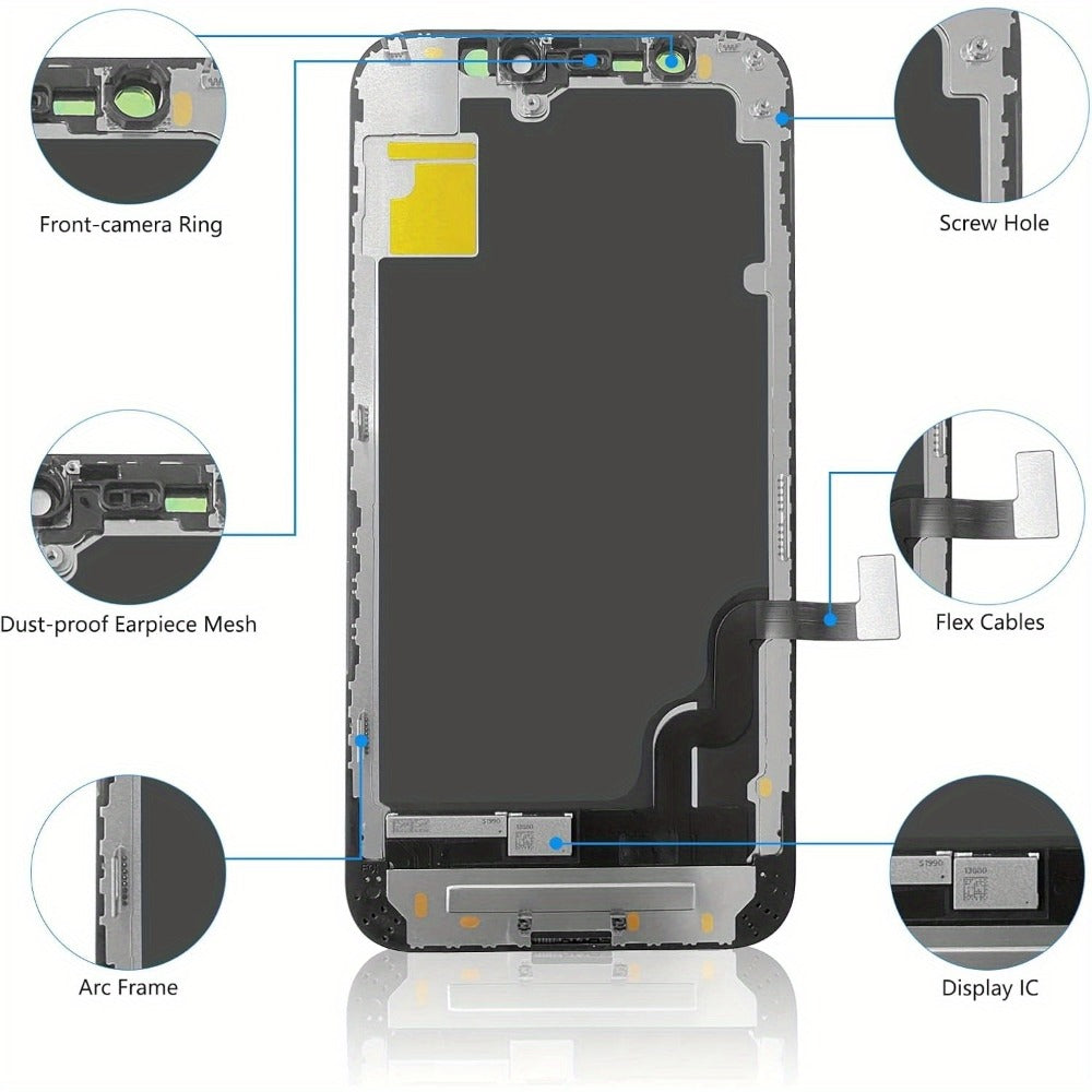 iPhone 11 Screen Replacement Kit LCD Touch Digitizer Assembly 6.1 Inch – DIY Repair Set with Tools Magnetic Screw Mat Tempered Glass Frame Adhesive, Black Display A2111 A2221 A2223 Face ID Compatible