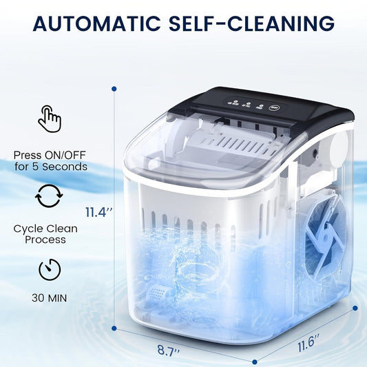 Countertop Ice Maker, 26 lbs/Day, 2 Ice Sizes and Optional Descaler Kit
