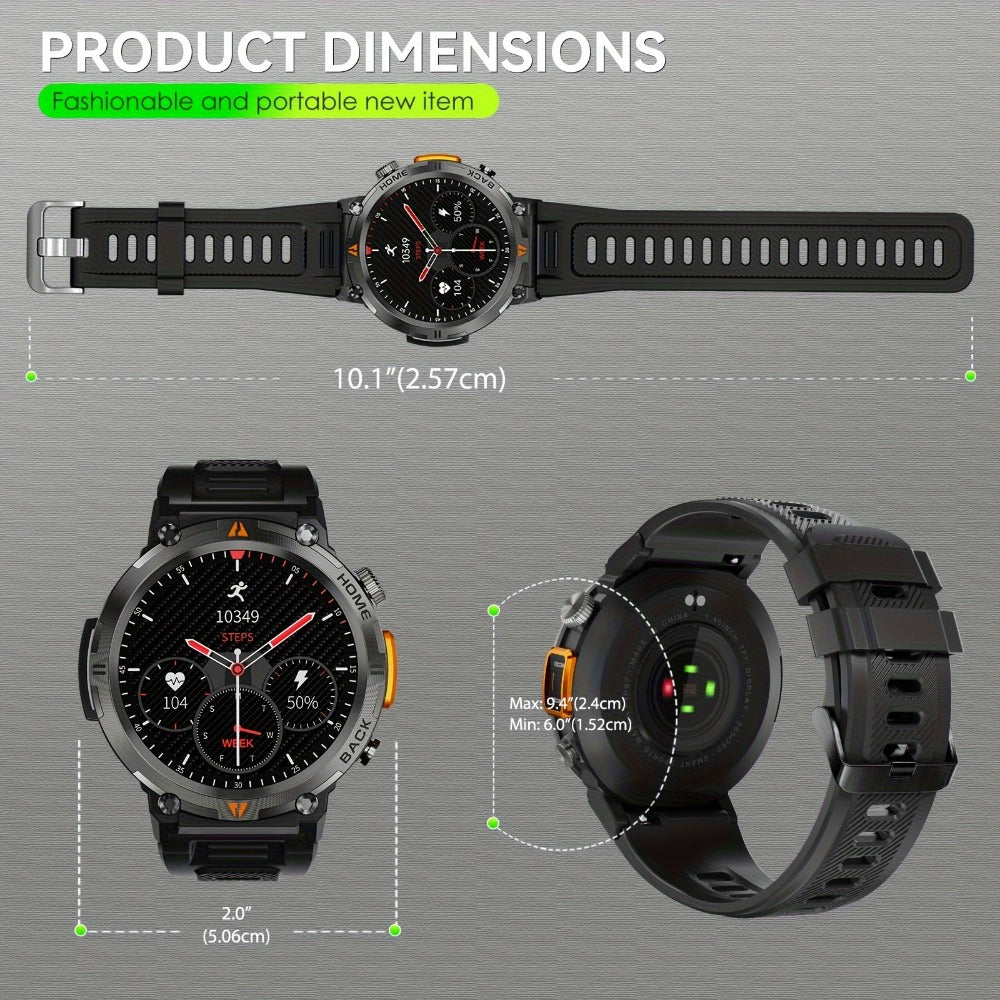 Men's Smartwatch with Bluetooth Calling & Message Notifications, 1.45" HD Touch Screen, IPX8 Waterproof, Step Counter, 300mAh 5-7 Day Battery, Steel & Silicone Strap – Smart Watch Compatible with iPhone & Android
