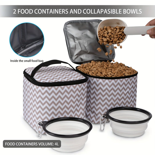 Pet Travel Supplies Backpack, Double-Layer Storage with 2 Bowls and 2 Food Baskets