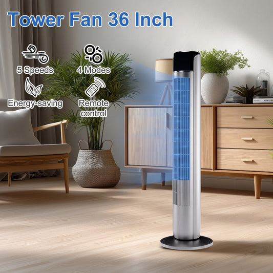 Bladeless Tower Fan, 36-Inch Oscillating Fan with Remote, 5 Speeds and 12-Hour Timer