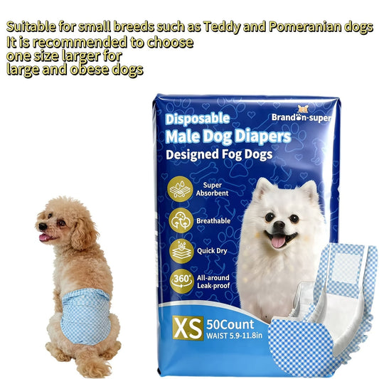 Disposable Dog Diapers, 50-Pack with Male XS–L and Female XXS–L Style Options