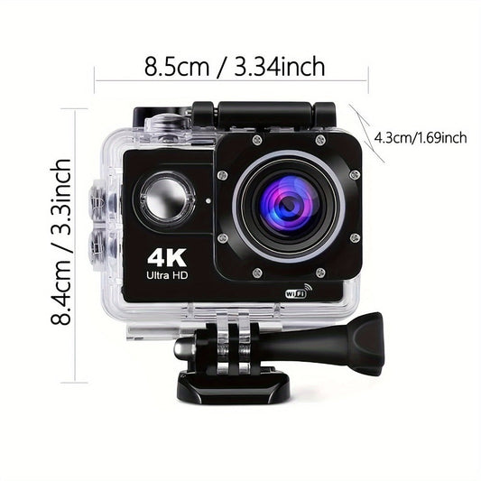 Action Camera with 4K Video, WiFi, 170° Wide-Angle Lens & 32GB Card, Black