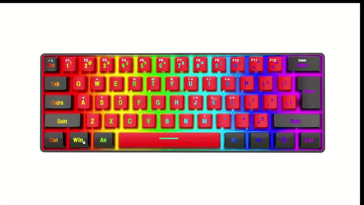 60% Mini Wired Gaming Keyboard SNPURDIRI RGB Backlit Ultra-Compact Film Keys – Space-Saving Tenkeyless Design for PC Gamers, Desktop & Laptop, Black Red Color Options