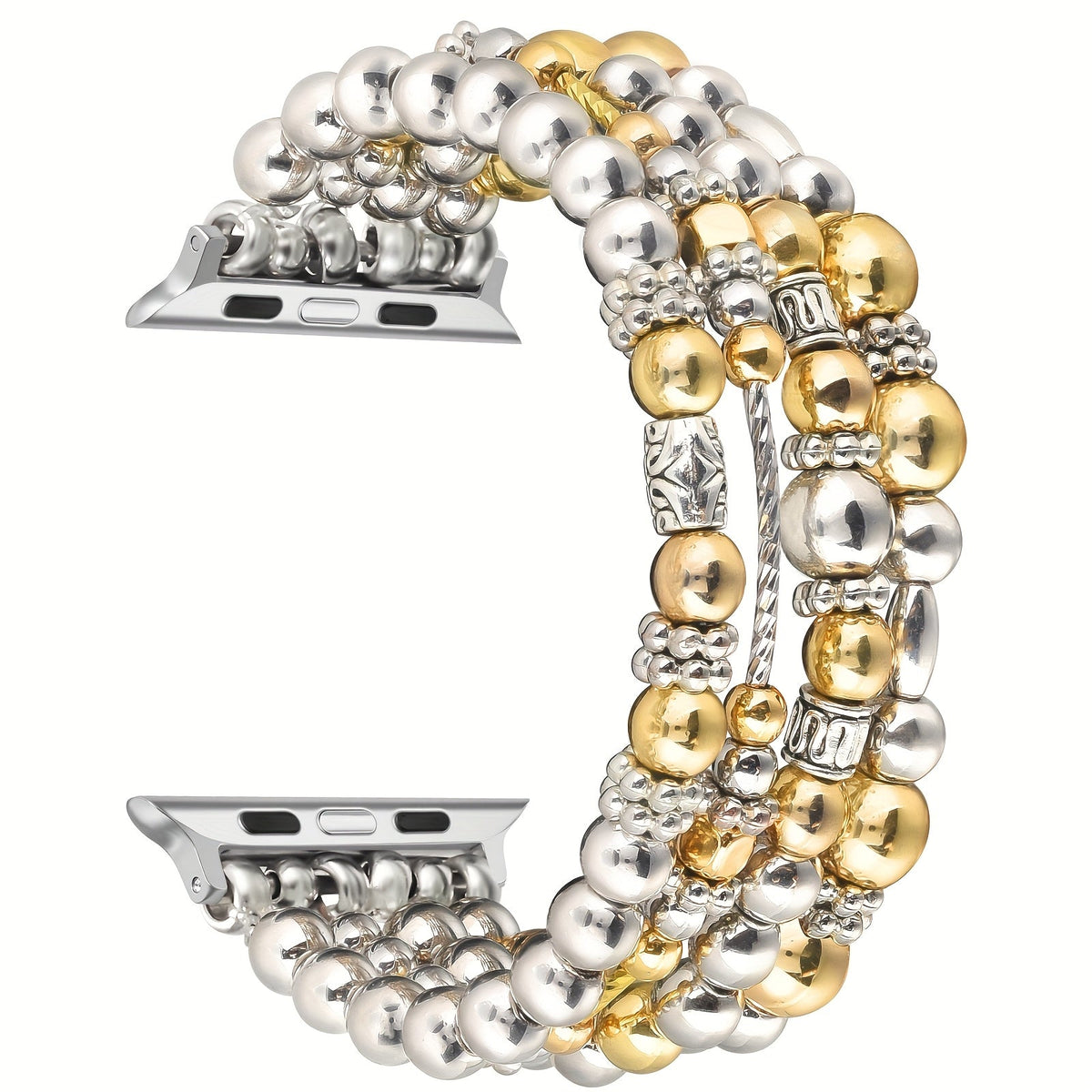 Elastic Beaded Watch Band for Apple Watch Series 1-11 SE Ultra 38mm 40mm 41mm 42mm 44mm 45mm 46mm 49mm Handcrafted No-Buckle Stretch Bracelet Replacement Strap Women Silver Rose Gold Golden