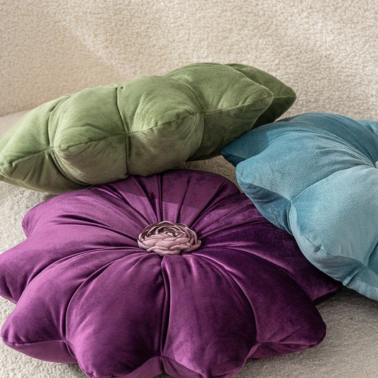 Velvet Flower-Shaped Throw Pillow with Insert for Sofa and Bedroom Decor
