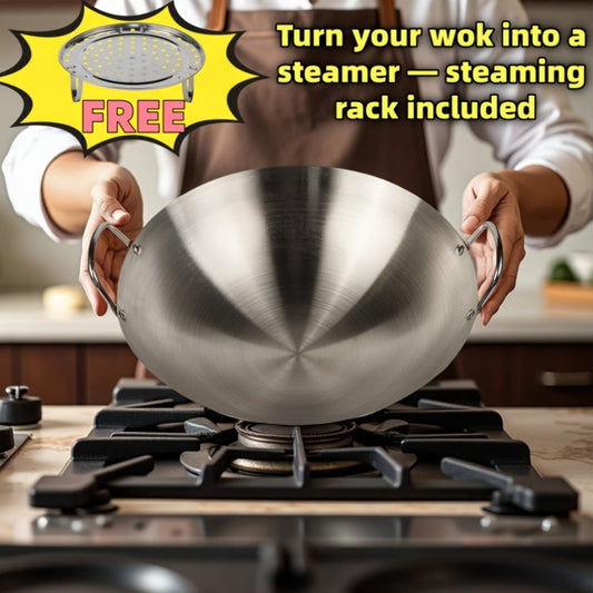 Stainless Steel Wok with Non-Stick Surface, 30, 36 or 38 cm for Stir-Frying