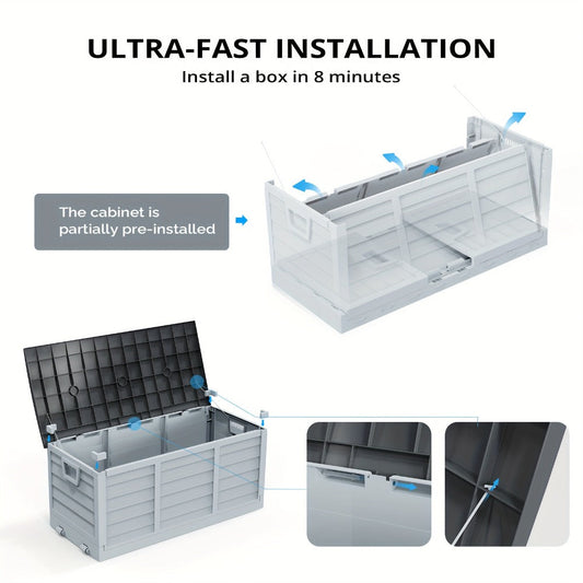 Resin Deck Box with 2 Wheels, 75-Gallon Lockable Outdoor Storage