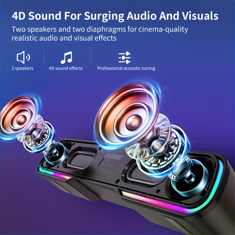 HiFi Soundbar with Subwoofer and RGB Lights, Bluetooth 5.0 Home Theater Speaker, FM Radio TF Card USB AUX TWS, Surround Sound for TV PC Laptop Gaming Console Smartphone Tablet