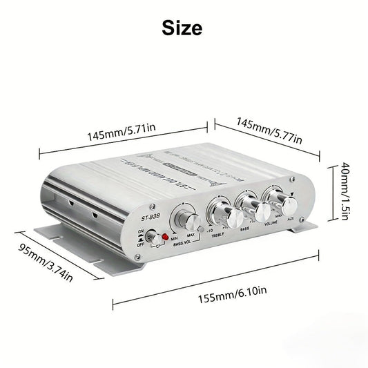 Car Audio Amplifier ST-838 with 2.1 Channels, RCA/AUX Inputs & DC 12V Power