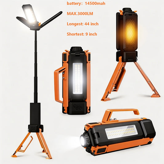 LED Camping Lantern with Tripod Stand, USB Rechargeable, 10 Modes & 3 Height Settings