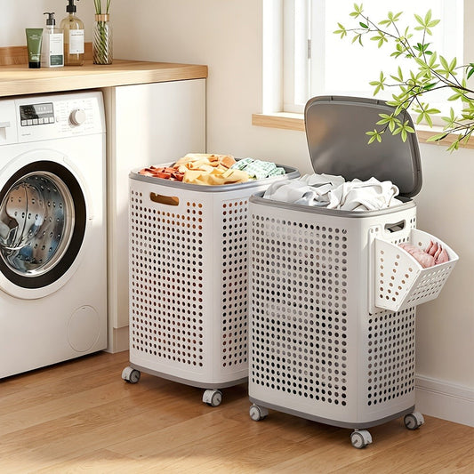 Wheeled Laundry Hamper with Dividers & Lid, Foldable Mesh Design