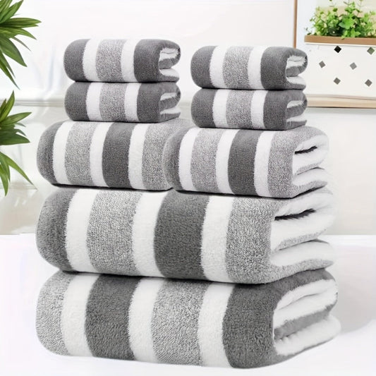 Bath Towel Set, 8-Piece 280 GSM with Soft Two-Color Striped Design