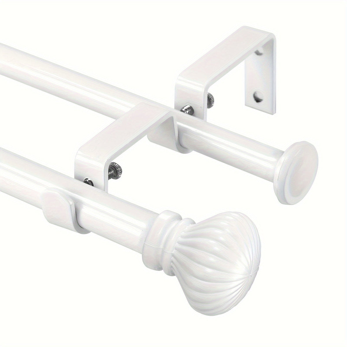 Double Curtain Rod Set Adjustable with Fluted Ball Finials Double Brackets 4 Colors 2 Sizes Window Curtain Hardware