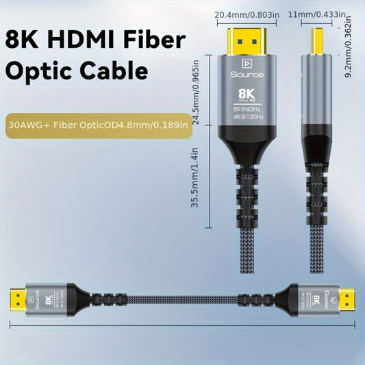 Fiber Optic HDMI 2.1 Cable, 48Gbps, 8K 60Hz and 4K 120Hz, Directional Braided Design