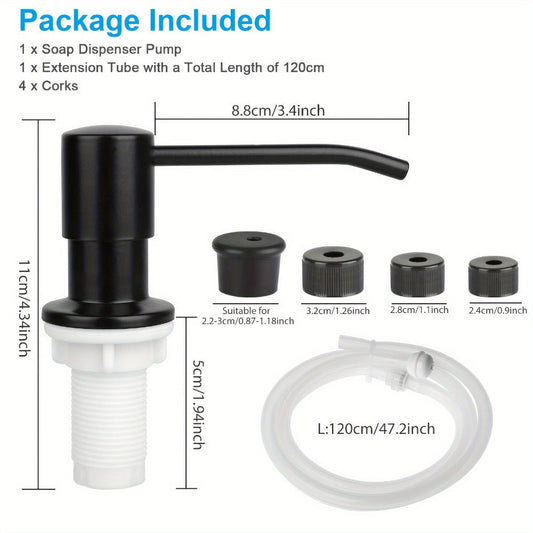 Sink Soap Dispenser in Black Stainless Steel with 47-Inch Tube and Rotating Pump