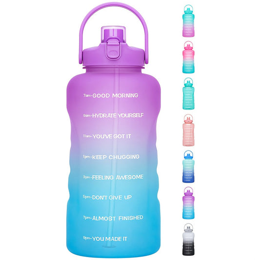 Water Bottle with Straw and 2-in-1 Lid, 128 fl oz Tritan with Time Markers