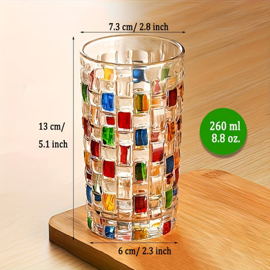 Hand-Painted Drinking Glasses with Colorful Square Lattice Pattern, Sets of 2 or 4
