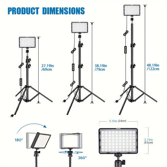 Dimmable 5600K LED Video Light Panel Kit with Mini Tripods and Color Filters