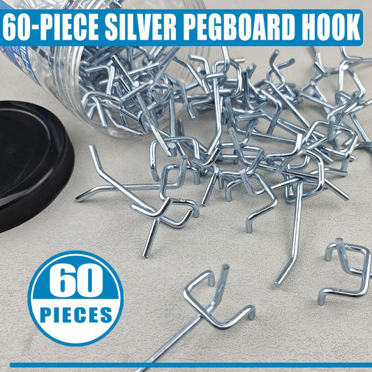 Stainless Steel Pegboard Hooks - 2-Inch Single-Hole Design, 60-Pack