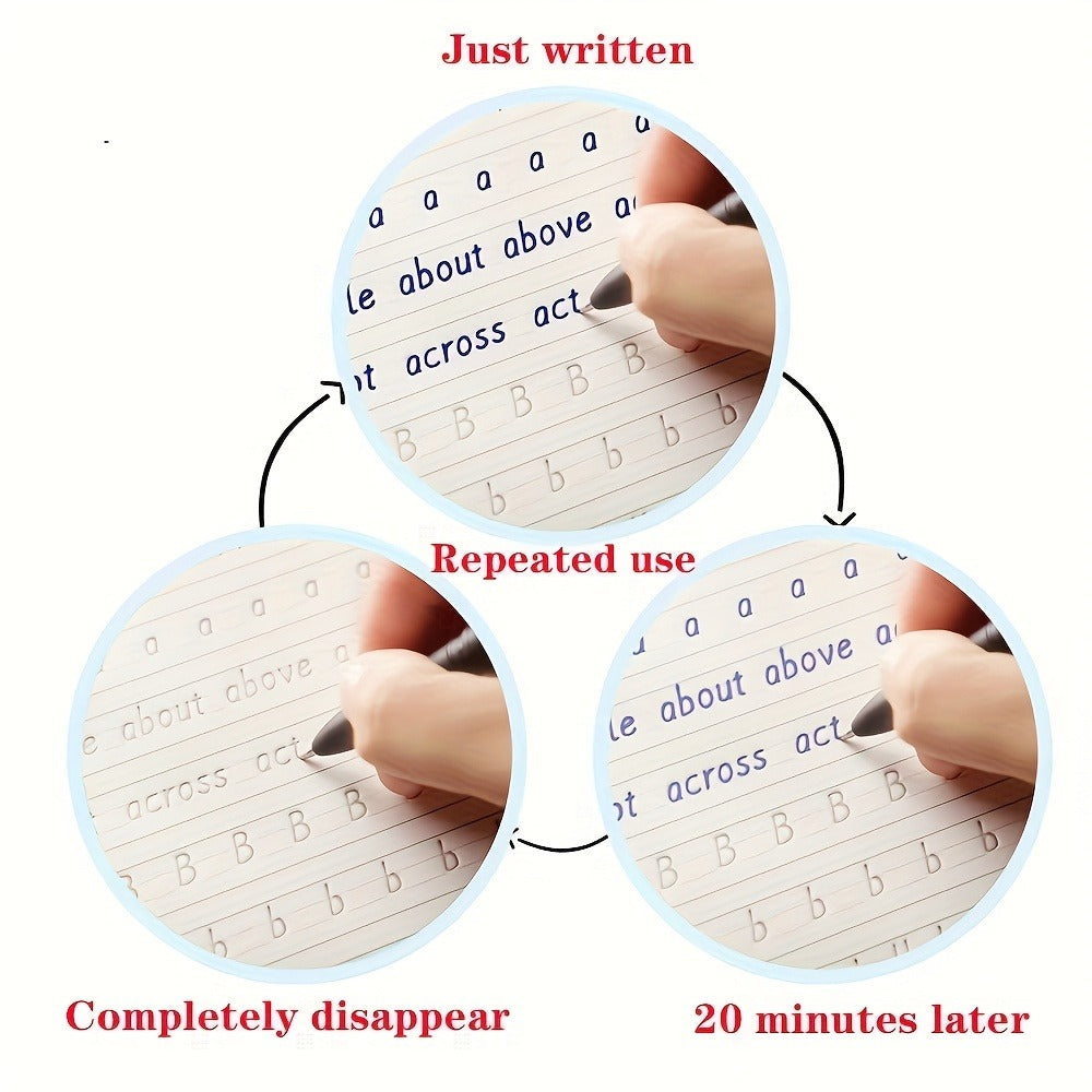 Reusable Handwriting Practice Books for Kids Ages 3-8 – 4 Books + Pen + 10 Refills + Holder, Wipe Clean Calligraphy Writing Workbook Set, English Letter Tracing for Preschool Kindergarten Boys Girls