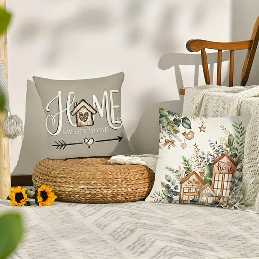 Eucalyptus Leaf Pillow Covers, Set of 4 in White and Gray Farmhouse Style