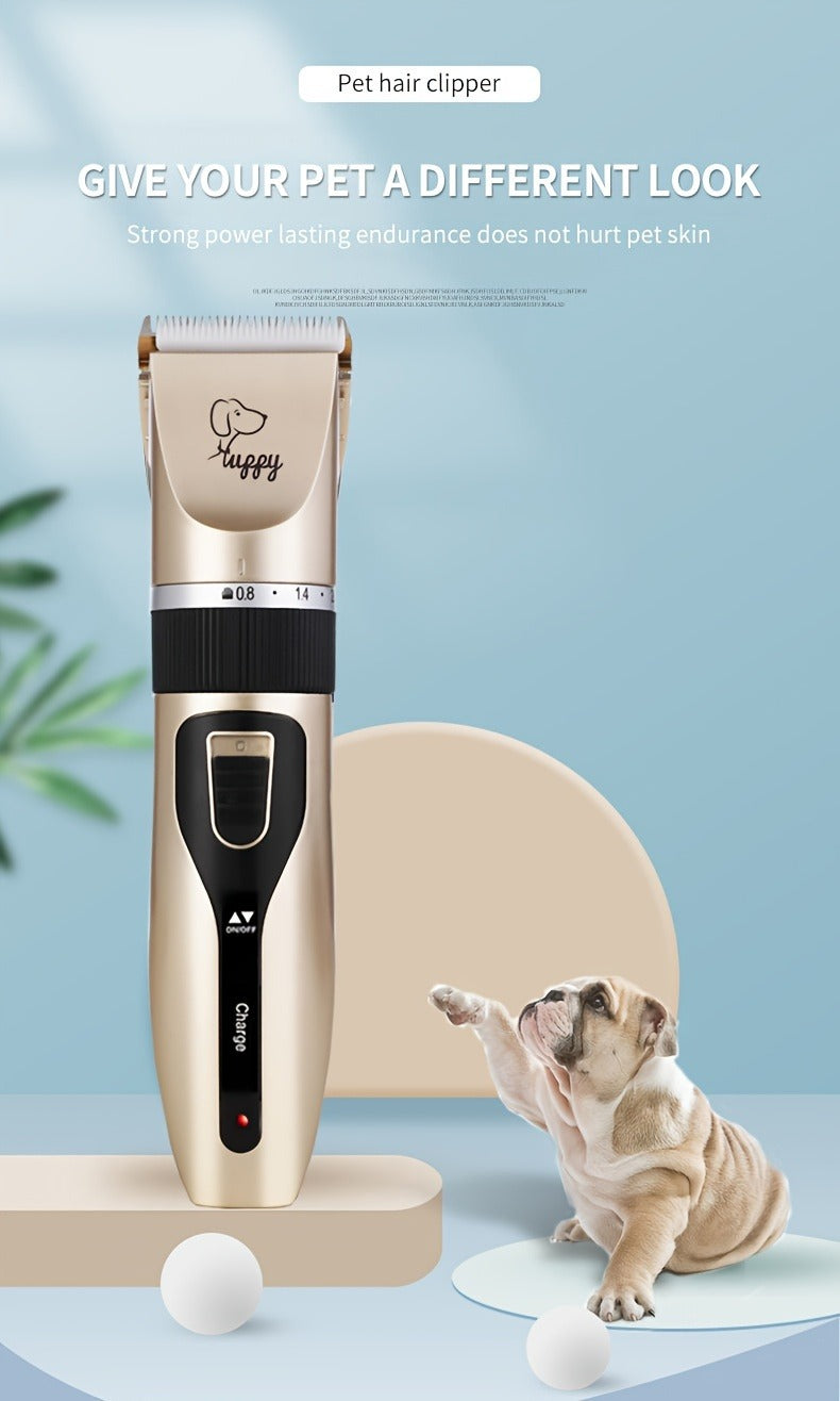 12-in-1 Pet Hair Trimmer Kit USB Rechargeable - Professional Cordless Electric Clippers for Dogs Cats Puppies Kittens, Adjustable Blade 5 Guide Combs Nail Clipper Scissors, Silent Home Grooming Set