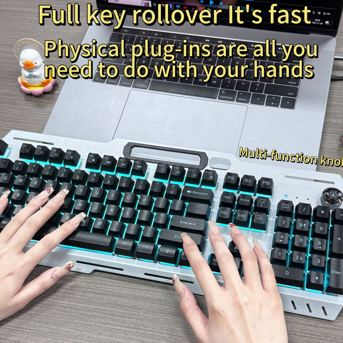 LED Backlit Wired Gaming Keyboard 104 Keys Full Size – Quiet Ergonomic Design, Adjustable Volume Knob, USB Powered, Compatible with Desktop and Laptop Computers, Office and Home Use