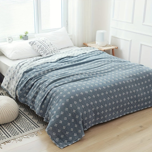 Cotton Jacquard Blanket with Geometric Cross Pattern for Bed and Sofa