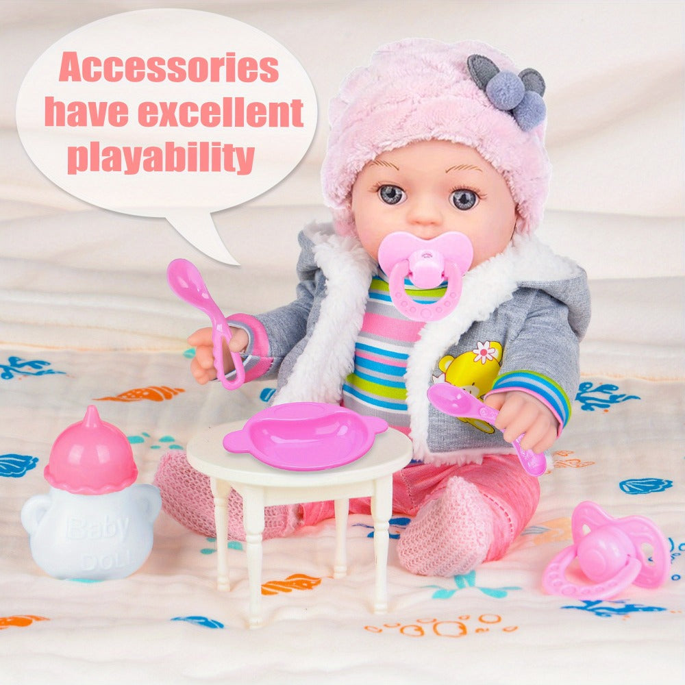 12-Inch Baby Doll Playset with Clothes and Feeding Accessories