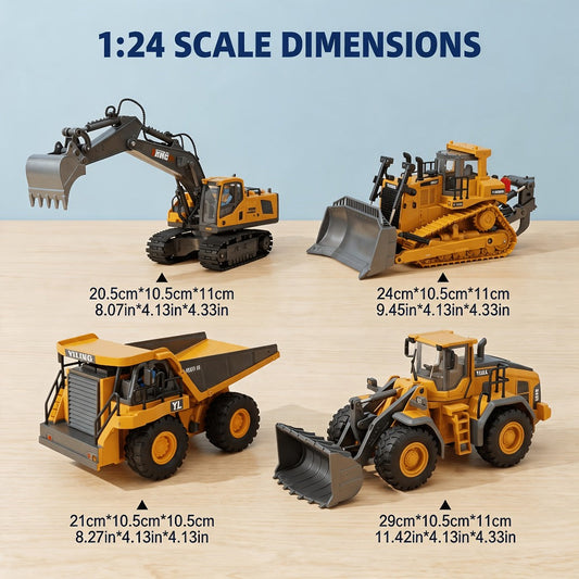 RC Construction Vehicle Set with Remote Control Excavator, 2.4G 11-Channel, 2-in-1 to 4-in-1