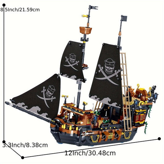 Pirate Ship Building Block Set, 1282 Pieces, Detailed Sailing Vessel Model Kit for Ages 14+