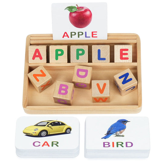 Phonics Word Building Kit with 110+ Cards, Letter Blocks and Wooden Tray