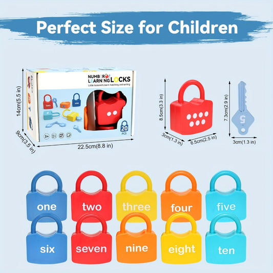 Number Lock and Key Counting Toy with 10 Color-Coded Sets for Math Activities