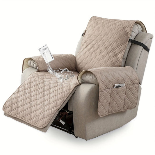 Recliner Chair Cover with Waterproof Fabric, Side Pockets and Buckle Straps