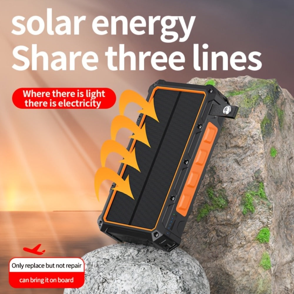 Hand Crank Solar Power Bank 30000mAh Wireless Charging 7 Output Ports 4 Input Options SOS Emergency Light 15W Fast Charge 3 Built-in Cables Camping Hiking Outdoor Survival Orange