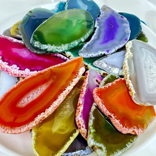 Agate Slice Pendants, 20-Piece Mixed-Color Set, Polished & Drilled for Jewelry and Crafts