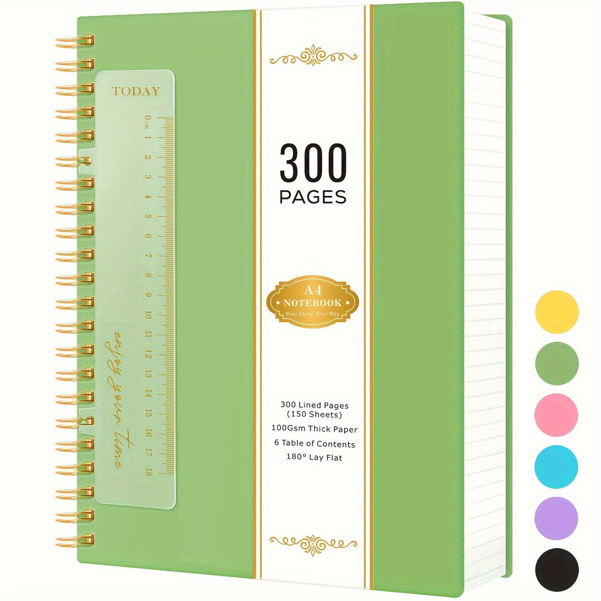 Large Spiral Notebook 300 Pages Hardcover – 8.5x11 A4 College Ruled 100GSM Lined Paper PVC Waterproof Cover for Work School Travel Women Men Purple Pink Blue Black Yellow Green