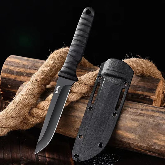 Survival Camping Knife with 9Cr18MoV Steel Blade, ABS Handle and Neck Sheath