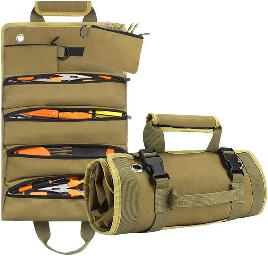 Roll Up Tool Bag Organizer with 4 Compartments and 2 Detachable Pouches