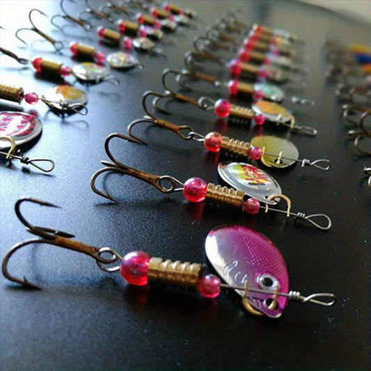 Inline Spinner Fishing Lures, 30-Piece Assorted Metal Bait Set with Treble Hooks