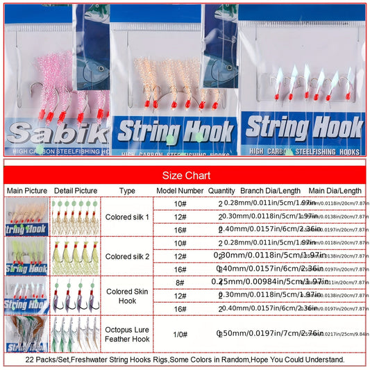 Fishing Rig Set with Glow Beads and High Carbon Steel Hooks, 22 Packs