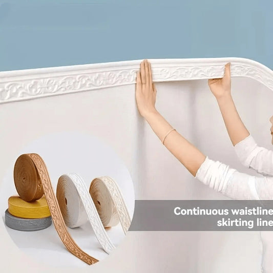 Foam Baseboard Wall Trim, Self-Adhesive 3D Carved Design in 4-, 8- or 12-Roll Packs