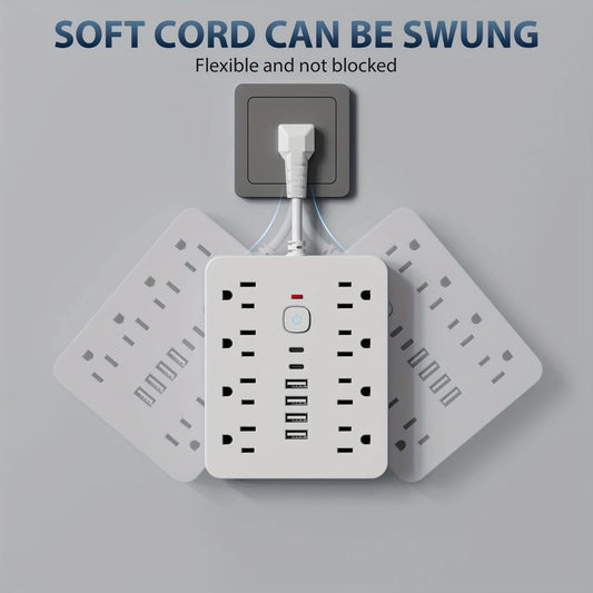 Flat Plug Power Strip with 8 AC Outlets, 4 USB-A and 2 USB-C Ports