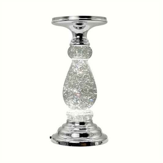 LED Swirling Candle Holder with Acrylic Pedestal and On/Off Switch, Silver or Gold