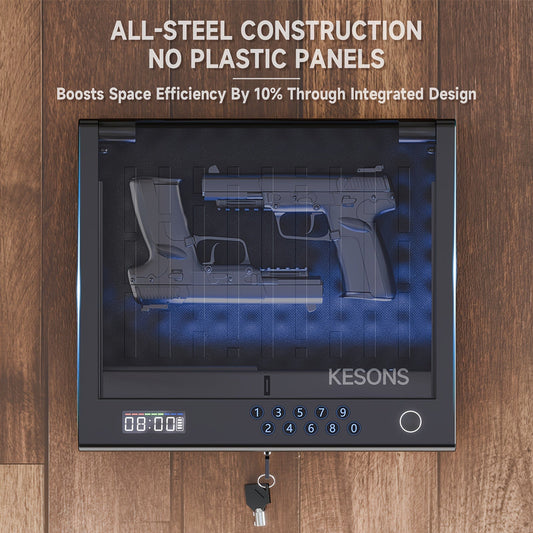 Biometric Pistol Safe with Fingerprint Access, Digital Keypad and LCD Display