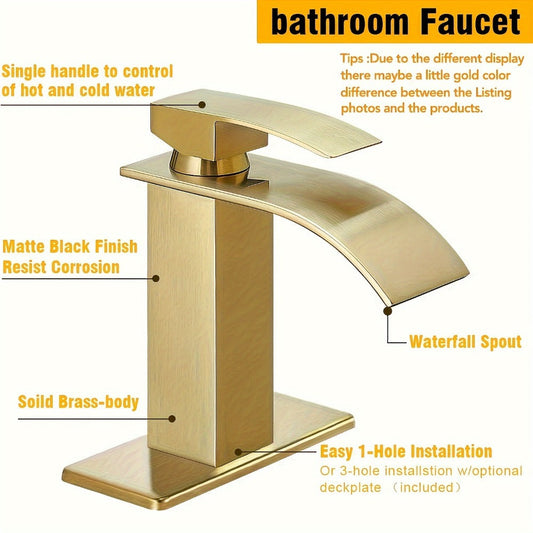 Waterfall Bathroom Sink Faucet with 6-Inch Deck Plate and Ceramic Valve