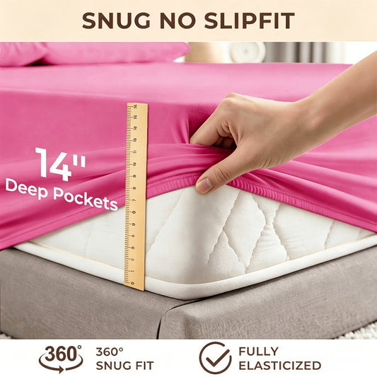 Cooling Bed Sheet Set, 4-Piece Bamboo Rayon with 14-Inch Deep Pockets