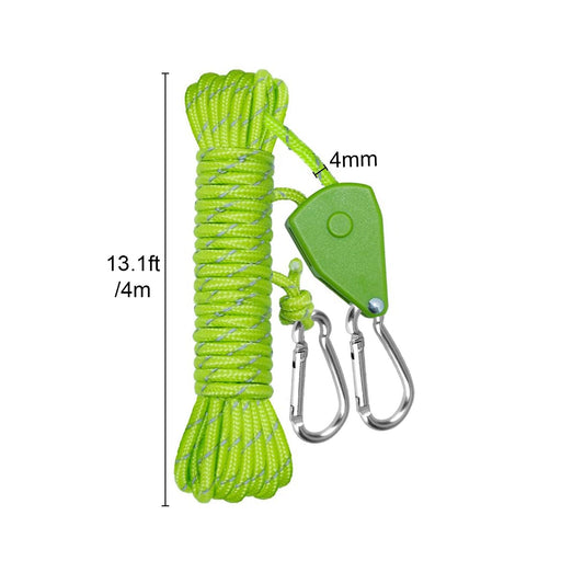 Reflective Tent Guy Lines with Ratchet Pulleys, 4-Pack of 4 m Nylon Ropes
