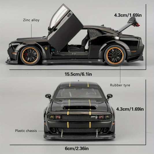 Dodge Hellcat Die-Cast Car Model, 1:32 Scale Metal Car with Openable Doors & Display Base